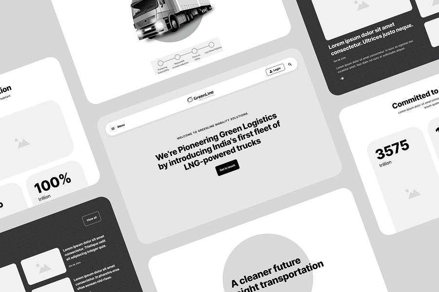 Low-fidelity wireframes for the GreenLine website